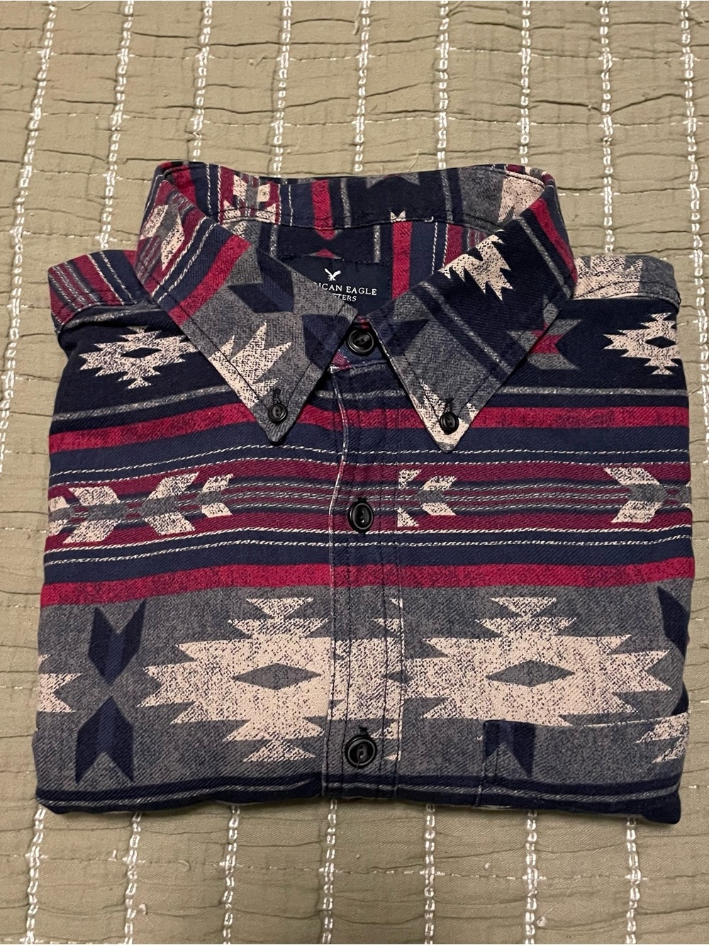 American Eagle Outfitters Navy & Burgundy Aztec Button-Down Shirt